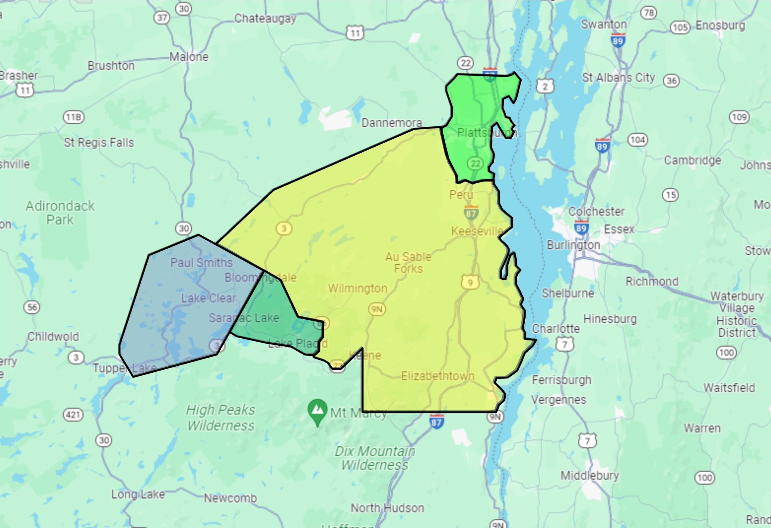 Elevate ADK Express and Standard Delivery Zones Map