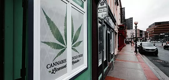 Cannabis dispensary with large signage on window